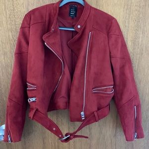 Zara Red Suede Biker Jacket